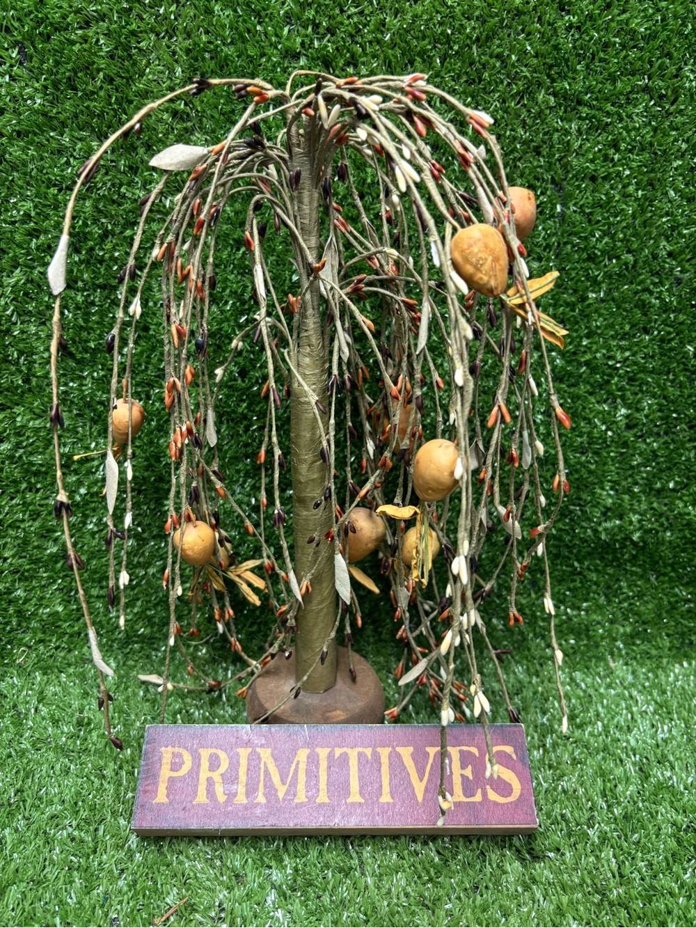 Primitive-Style Green Weeping Tree with Orange Accents Home Accent